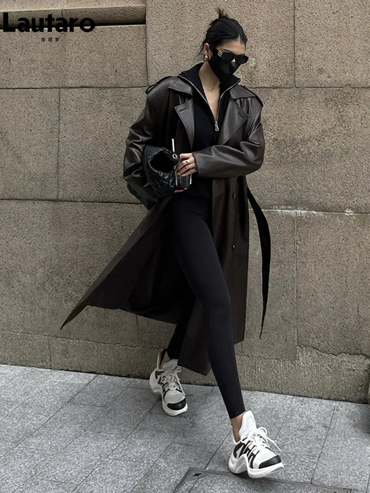 Lautaro - Women's Soft Faux Leather Trench Coat