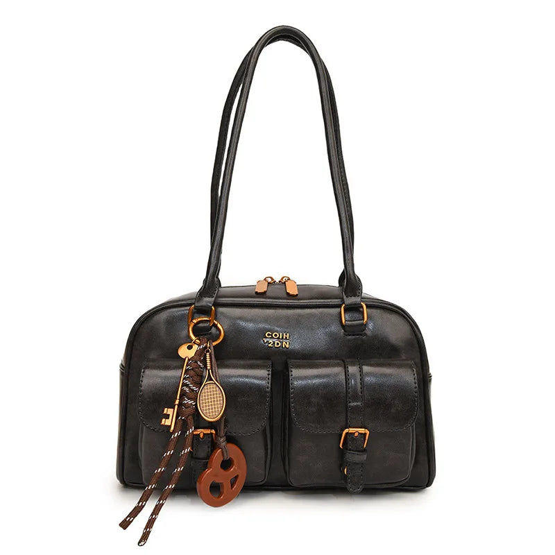 Women's Coffee Brown Multi-Pocket Handbag