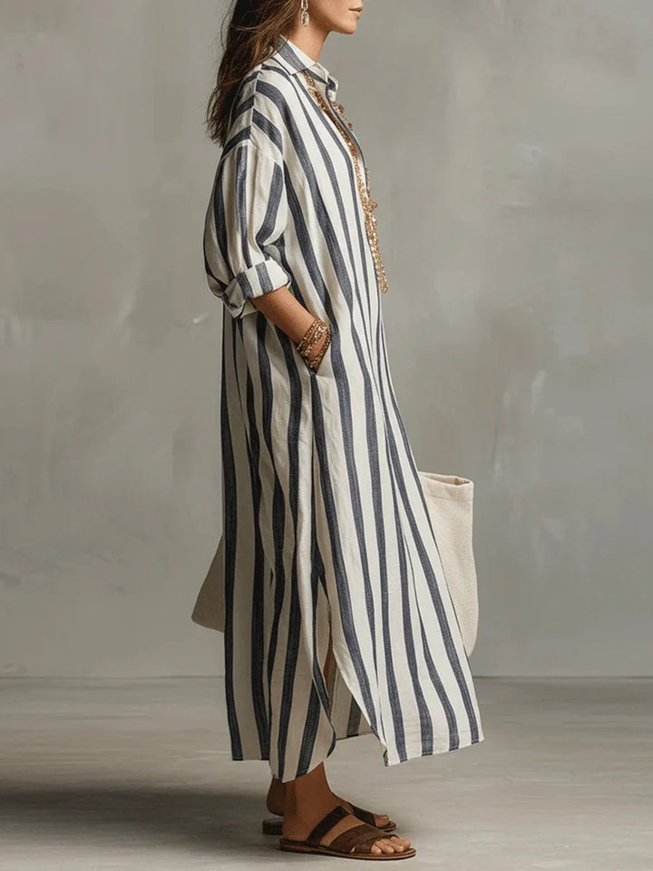 Amaris | Striped Linen & Cotton Long Shirt Dress
