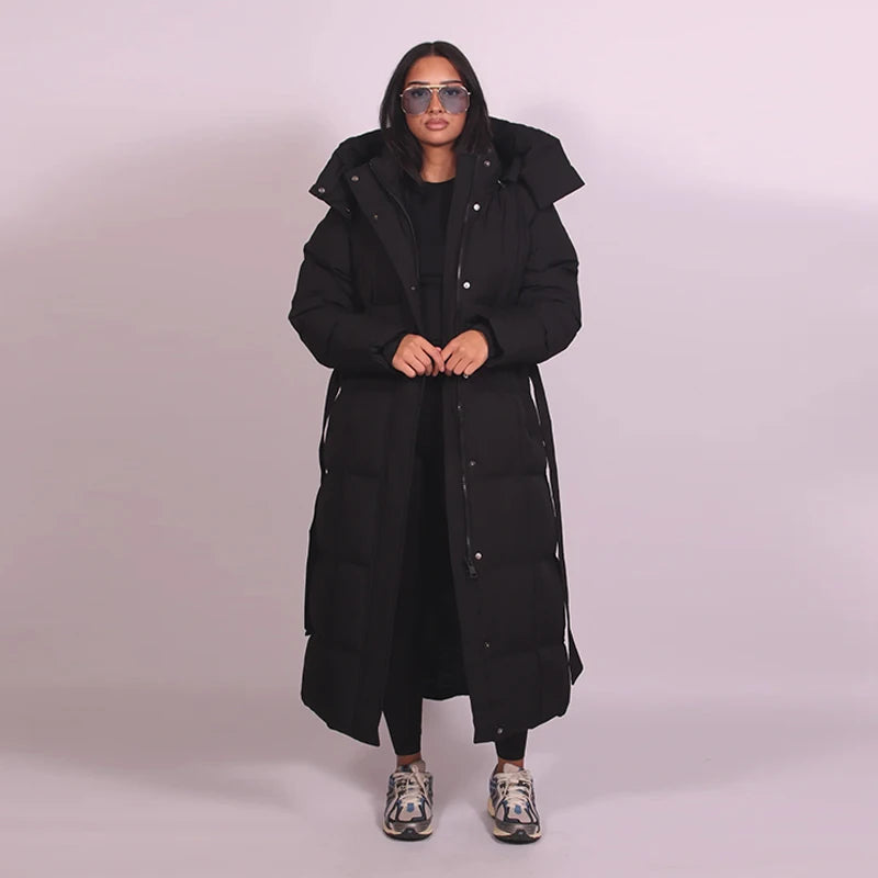Hot Women Puffy Quilted Hooded Long Cotton Coat