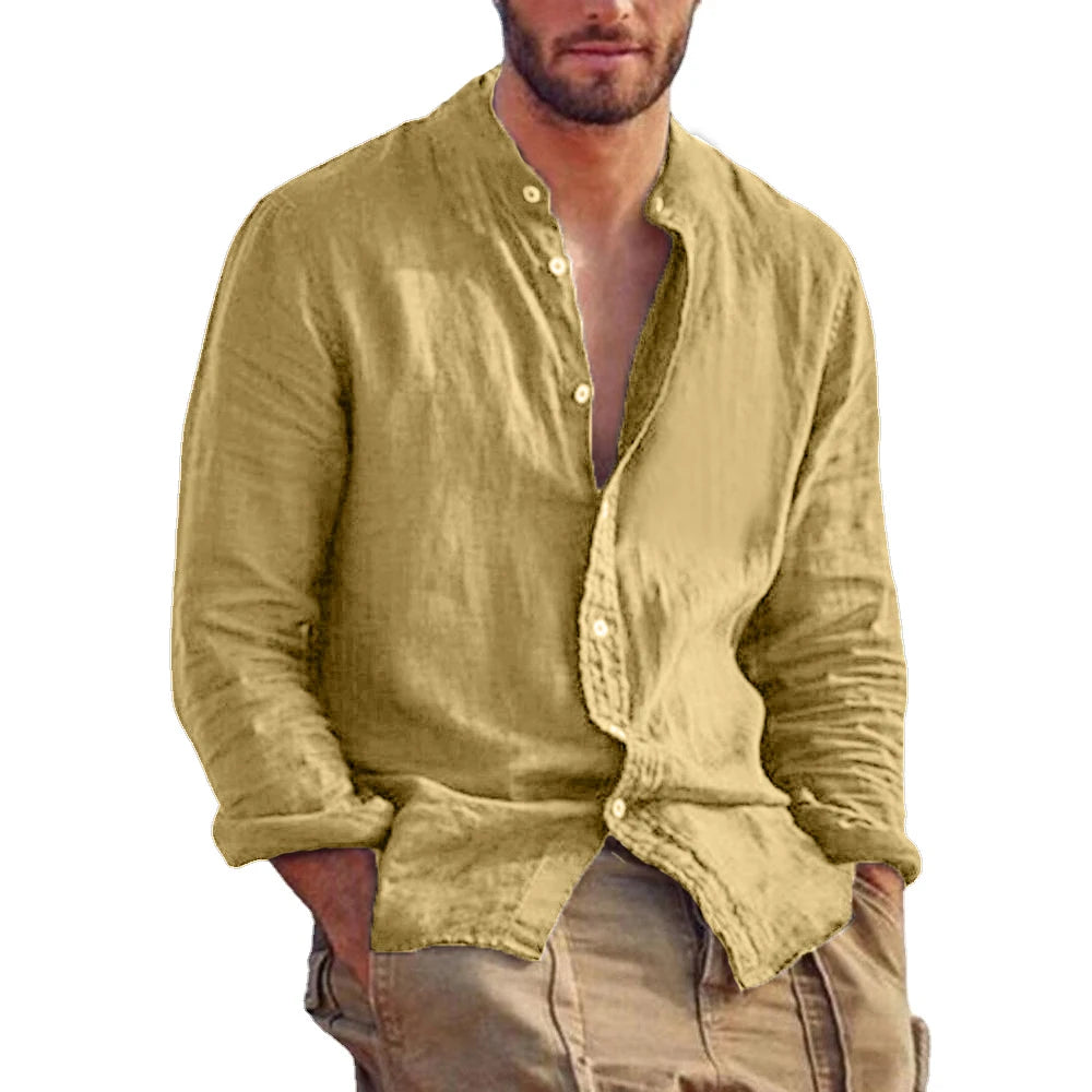 Light Mode | Men's Linen Mandarin Collar Shirt Casual Elegance