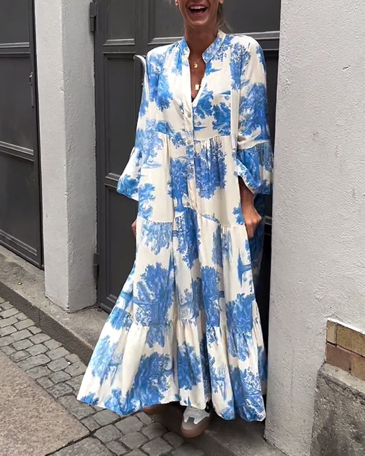 Giavanna | Printed Casual Flared Sleeve Maxi Dress