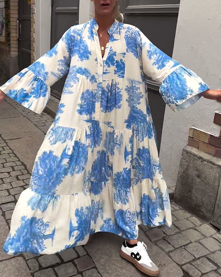 Giavanna | Printed Casual Flared Sleeve Maxi Dress