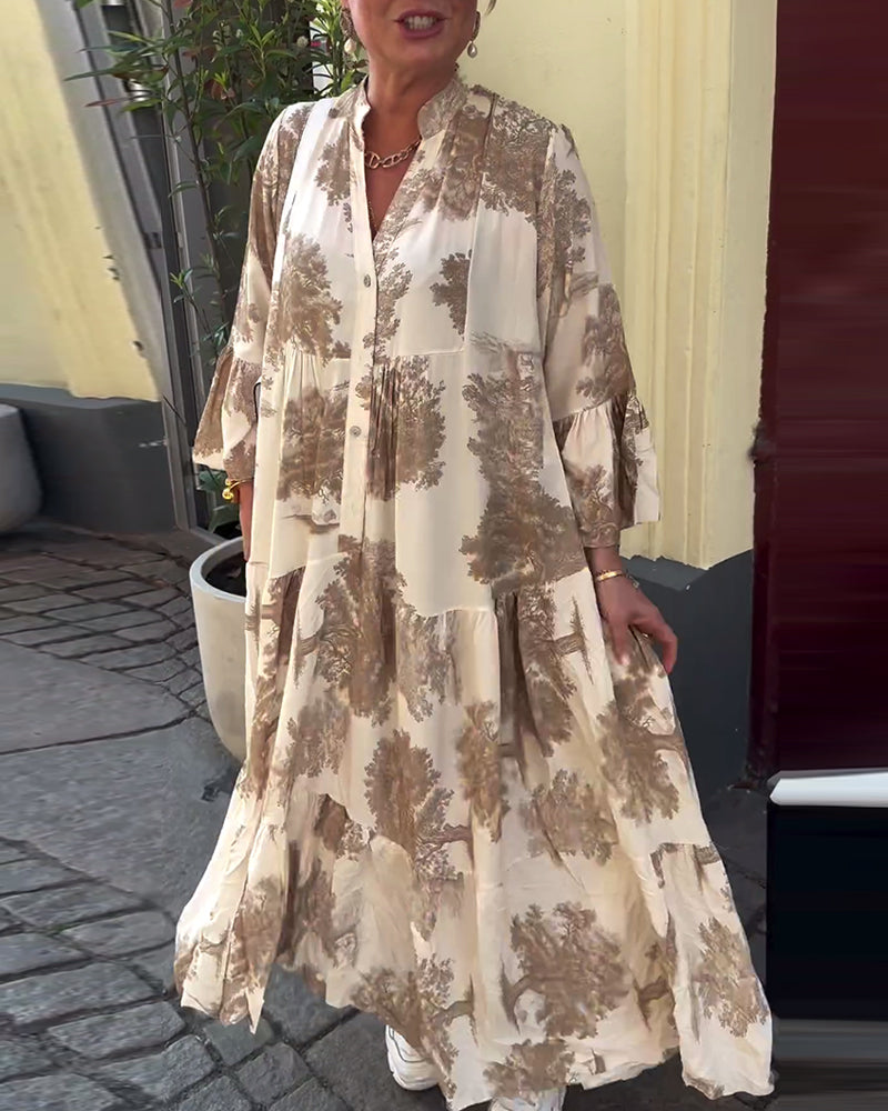Giavanna | Printed Casual Flared Sleeve Maxi Dress