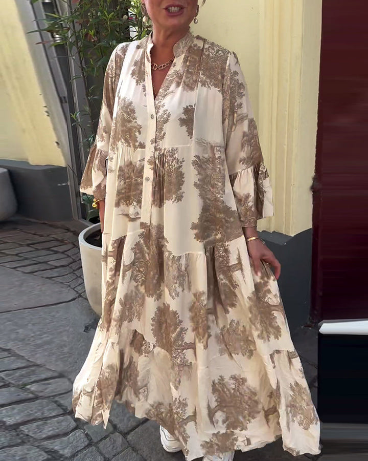 Giavanna | Printed Casual Flared Sleeve Maxi Dress