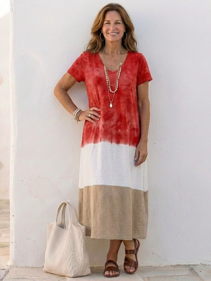 Thalia | Color Block Short Sleeve Midi Dress