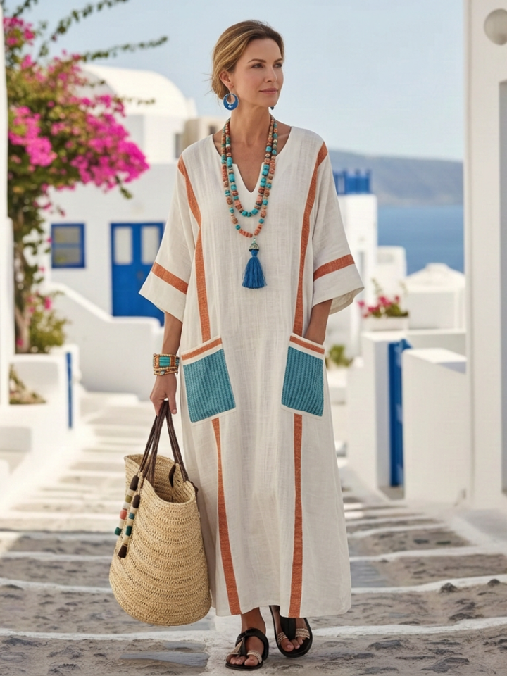 Noemi | V-Neck Midi Dress with Pockets