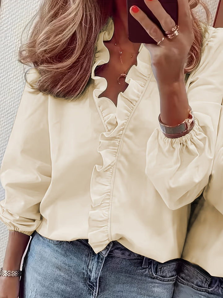 V-neck blouse - Scalloped trim and lightweight breathable fabric