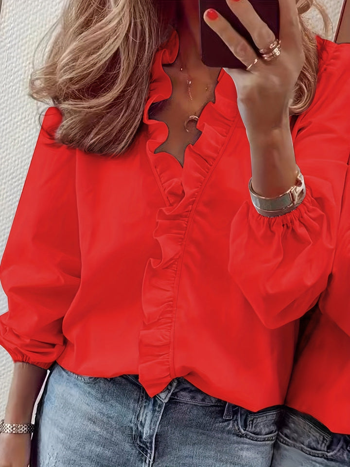 V-neck blouse - Scalloped trim and lightweight breathable fabric