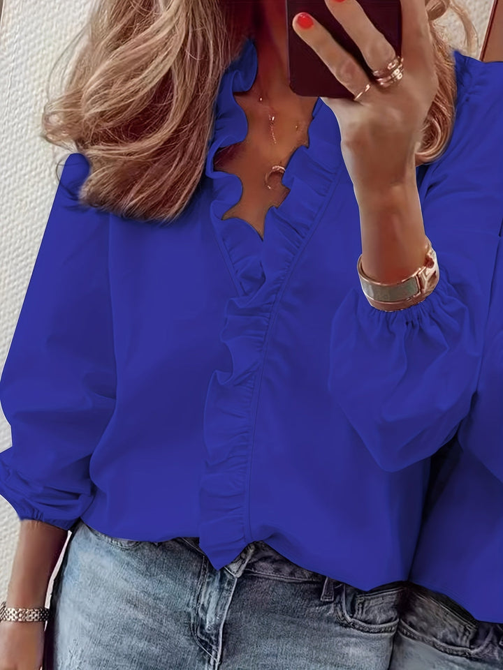 V-neck blouse - Scalloped trim and lightweight breathable fabric