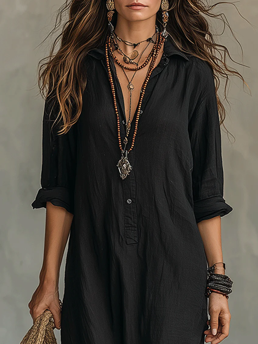 Soline | Long Black Maxi Dress with Buttons