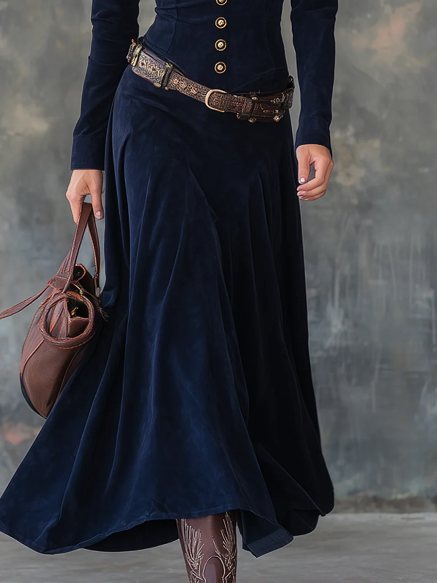 Luxury Suede-Effect Maxi Dress – Belt Included