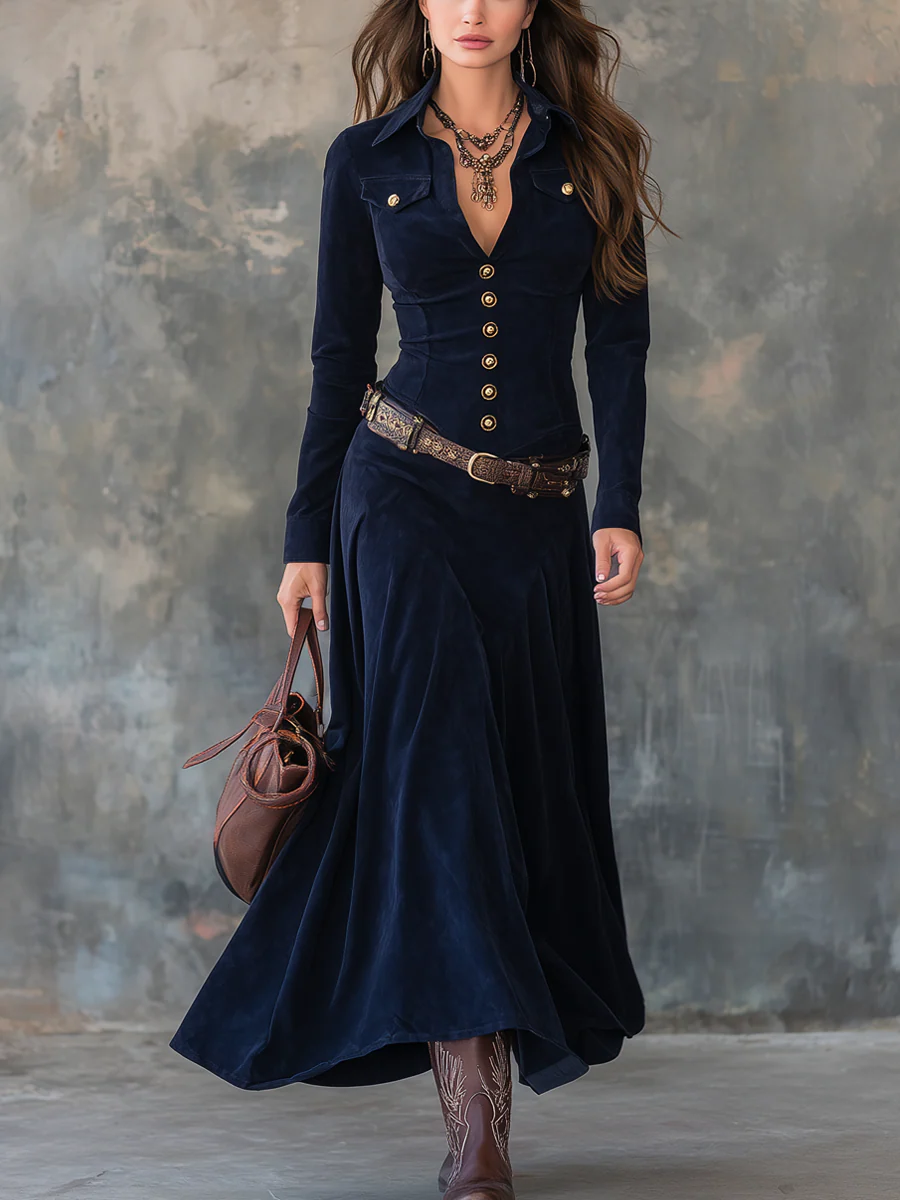 Luxury Suede-Effect Maxi Dress – Belt Included