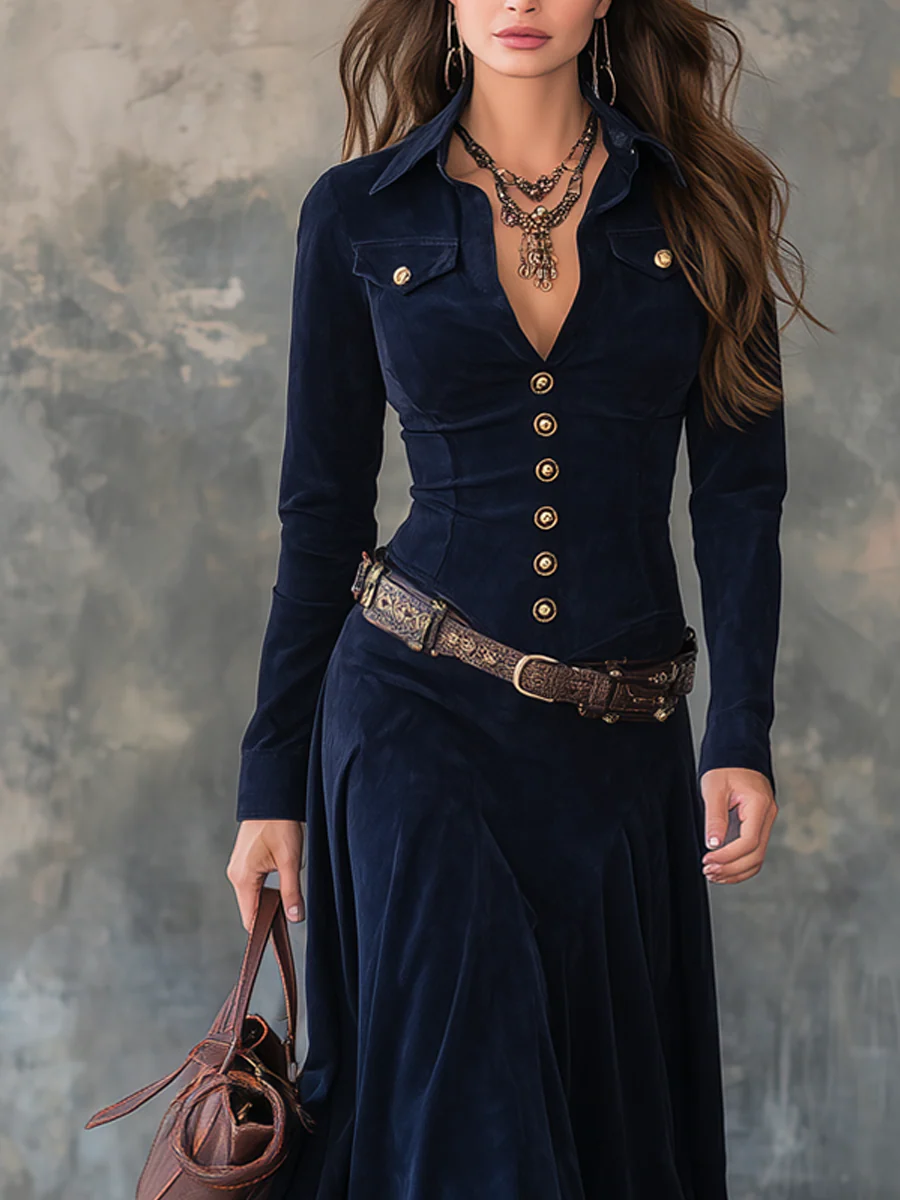 Luxury Suede-Effect Maxi Dress – Belt Included