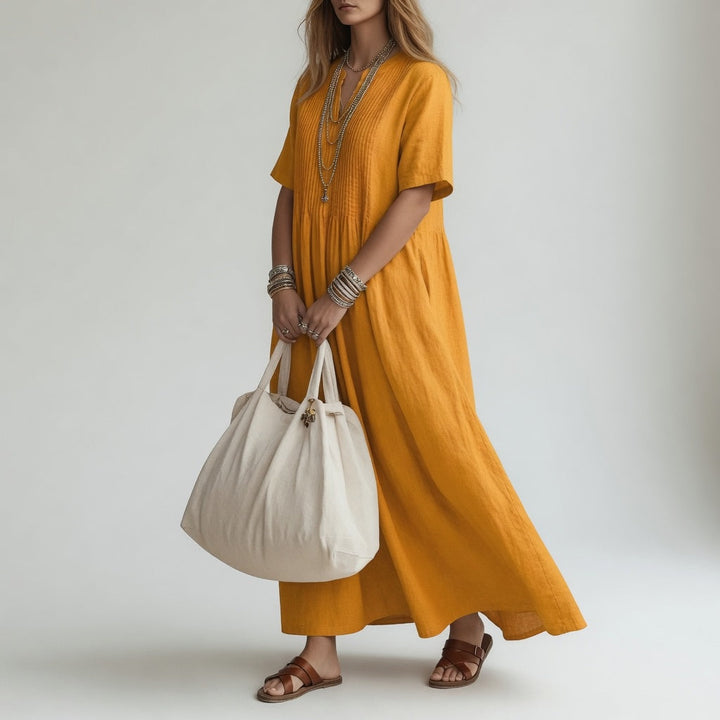 Pélagie™ — Long cotton V-neck dress for summer freedom