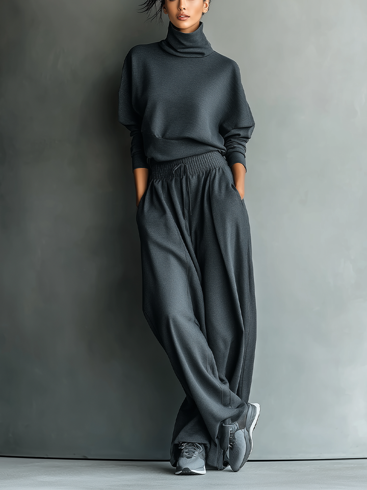 Emma | Knitted Roll Neck Wide Leg Trousers Set