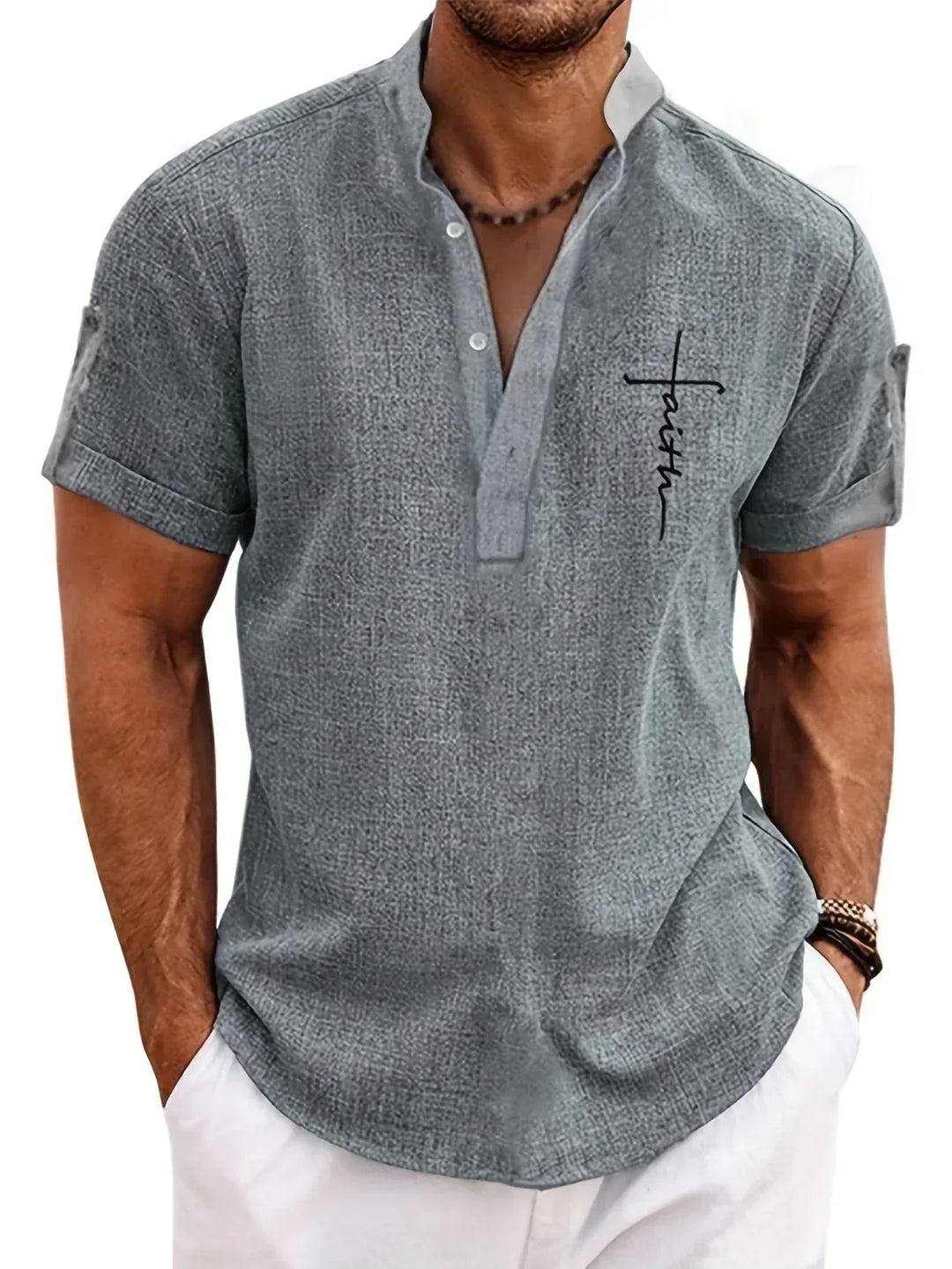 Light Mode | Stylish short-sleeve stand-collar shirt
