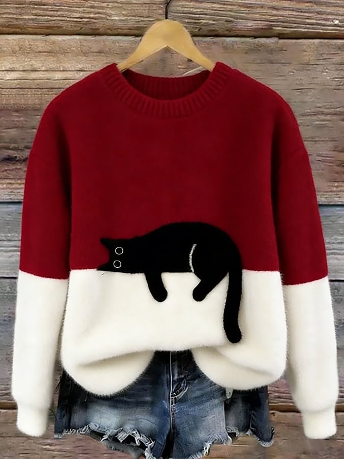 Luna Cat Print Oversized Sweater