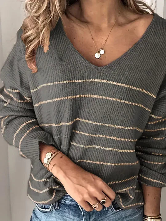 Aira | Elegant Women's Striped V-Neck Sweater