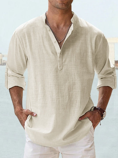 Mode Lumiere | Men's Lightweight Linen Henley Shirt