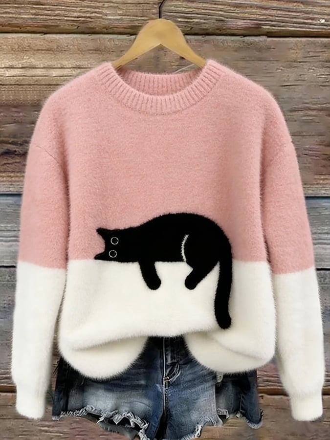 Luna Cat Print Oversized Sweater
