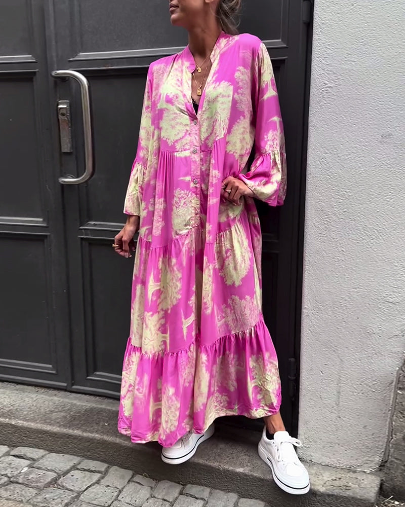 Giavanna | Printed Casual Flared Sleeve Maxi Dress