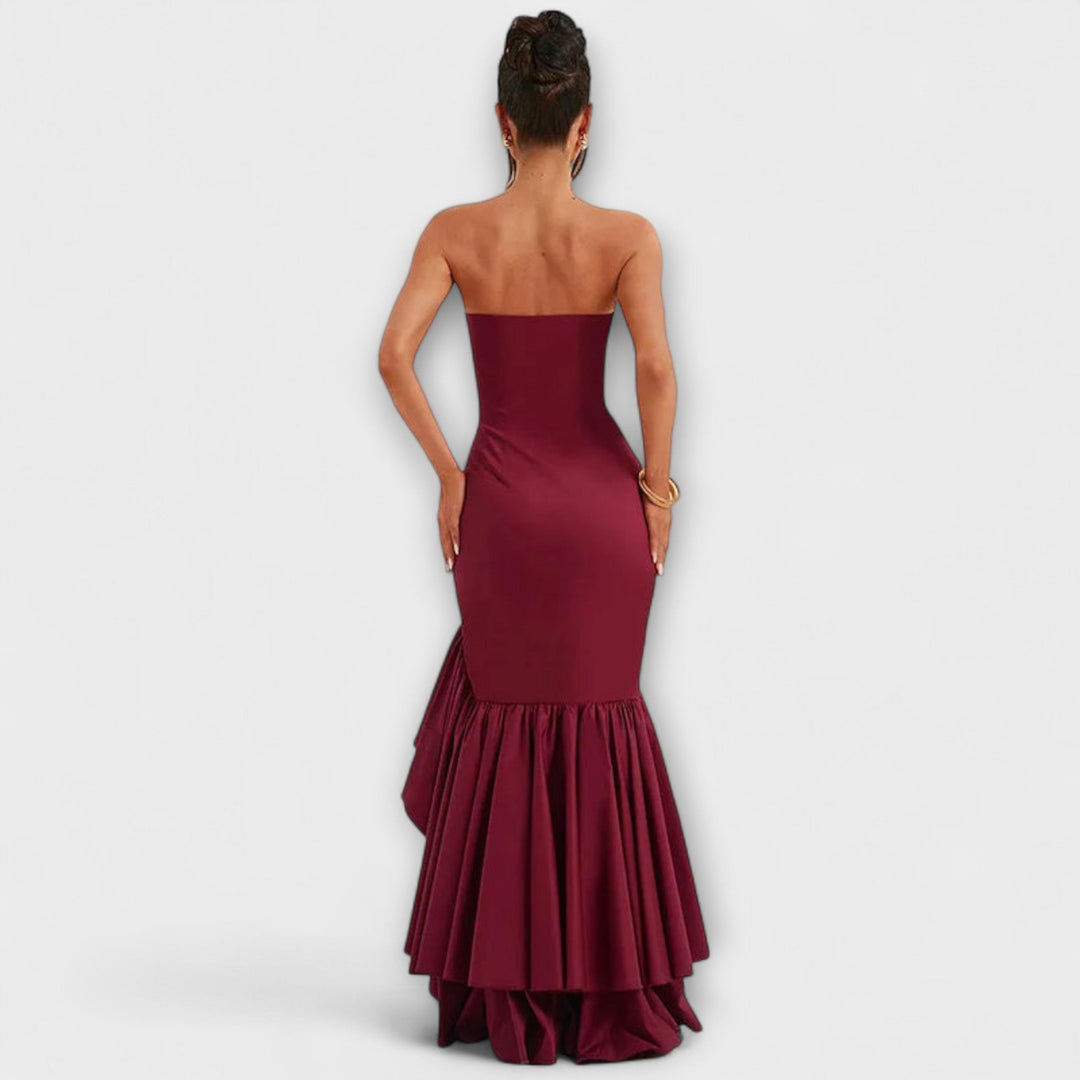 Zuri - Cold Shoulder Asymmetric Hem Maxi Dress