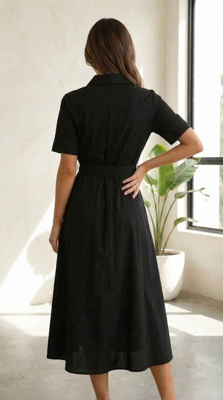Mode Lumière™ - Elegant Tie-Waist Shirt Dress