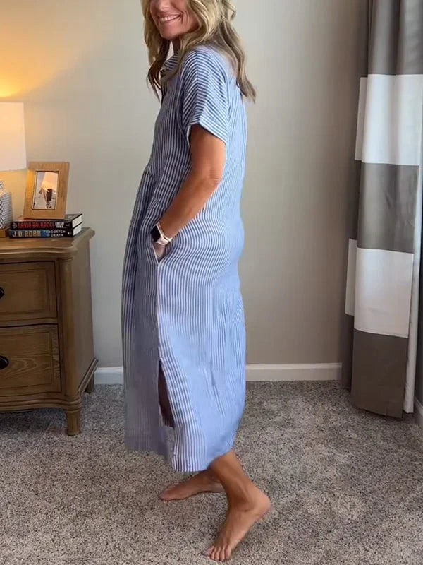 Wendy | Striped Linen Short-Sleeve Shirtdress