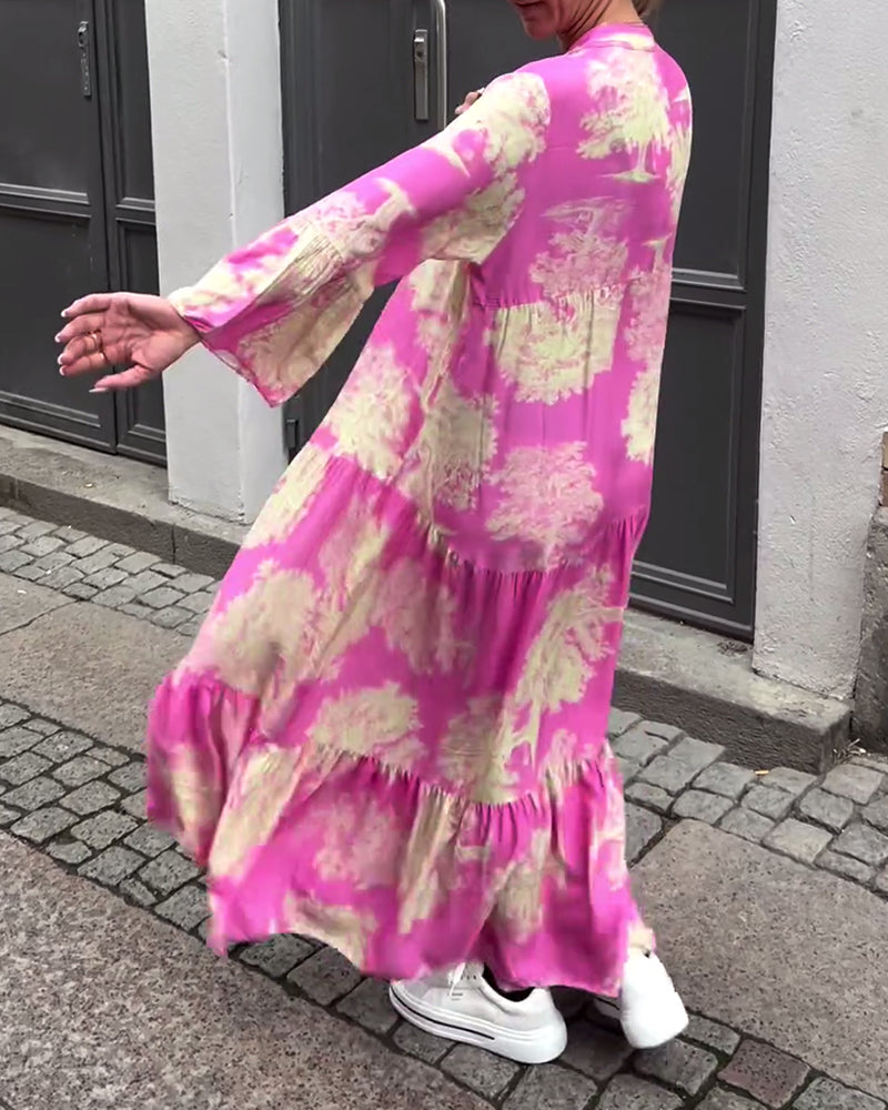 Giavanna | Printed Casual Flared Sleeve Maxi Dress