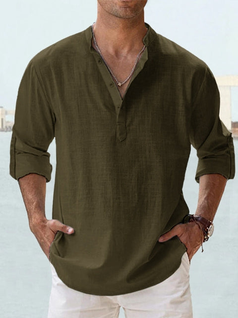 Mode Lumiere | Men's Lightweight Linen Henley Shirt