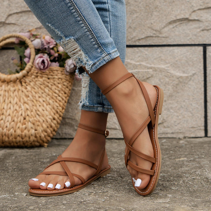 Layla | Flat Sandal with Criss-Cross Straps & Ankle Strap