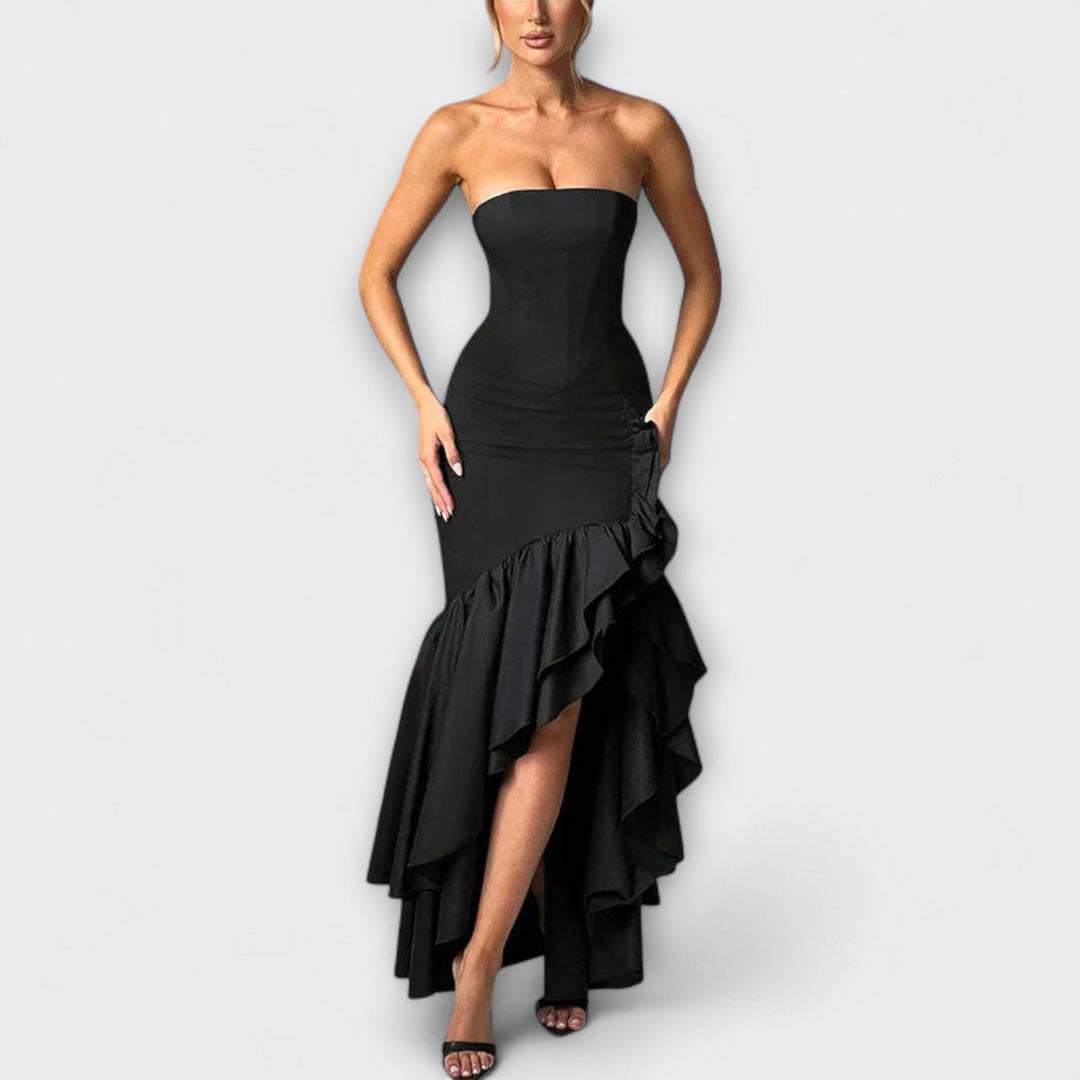 Zuri - Cold Shoulder Asymmetric Hem Maxi Dress