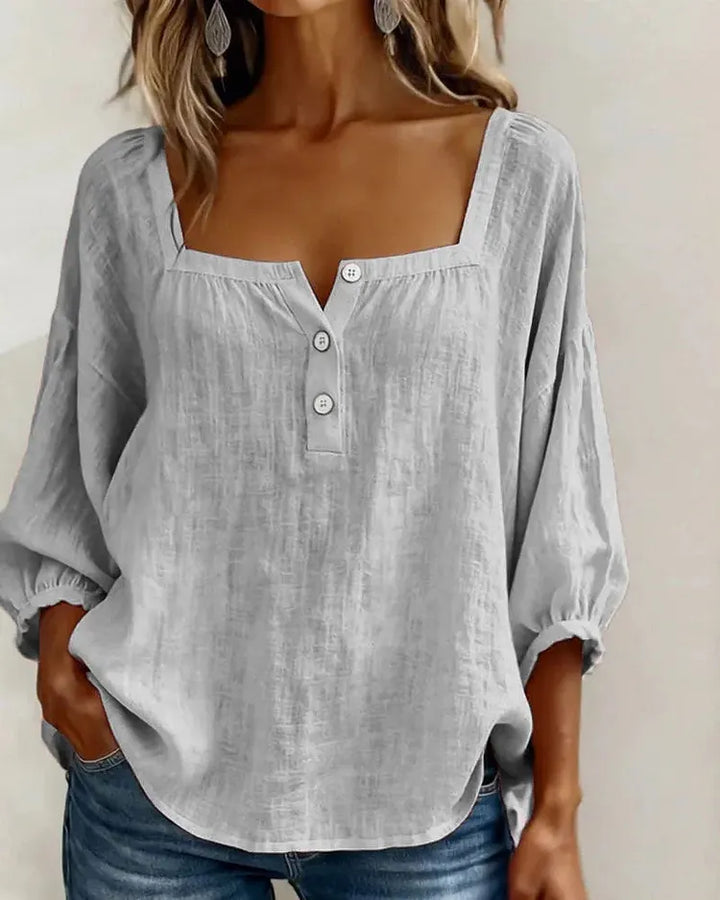Colette | Square-Neck Linen Blouse with Puffy Sleeves