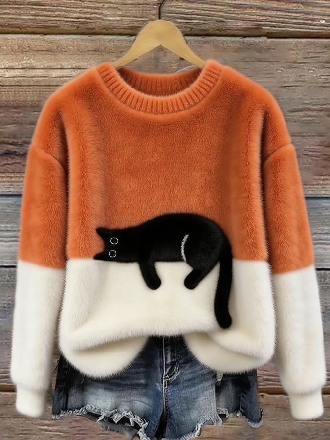 Women's Sweatshirt with Cat Design