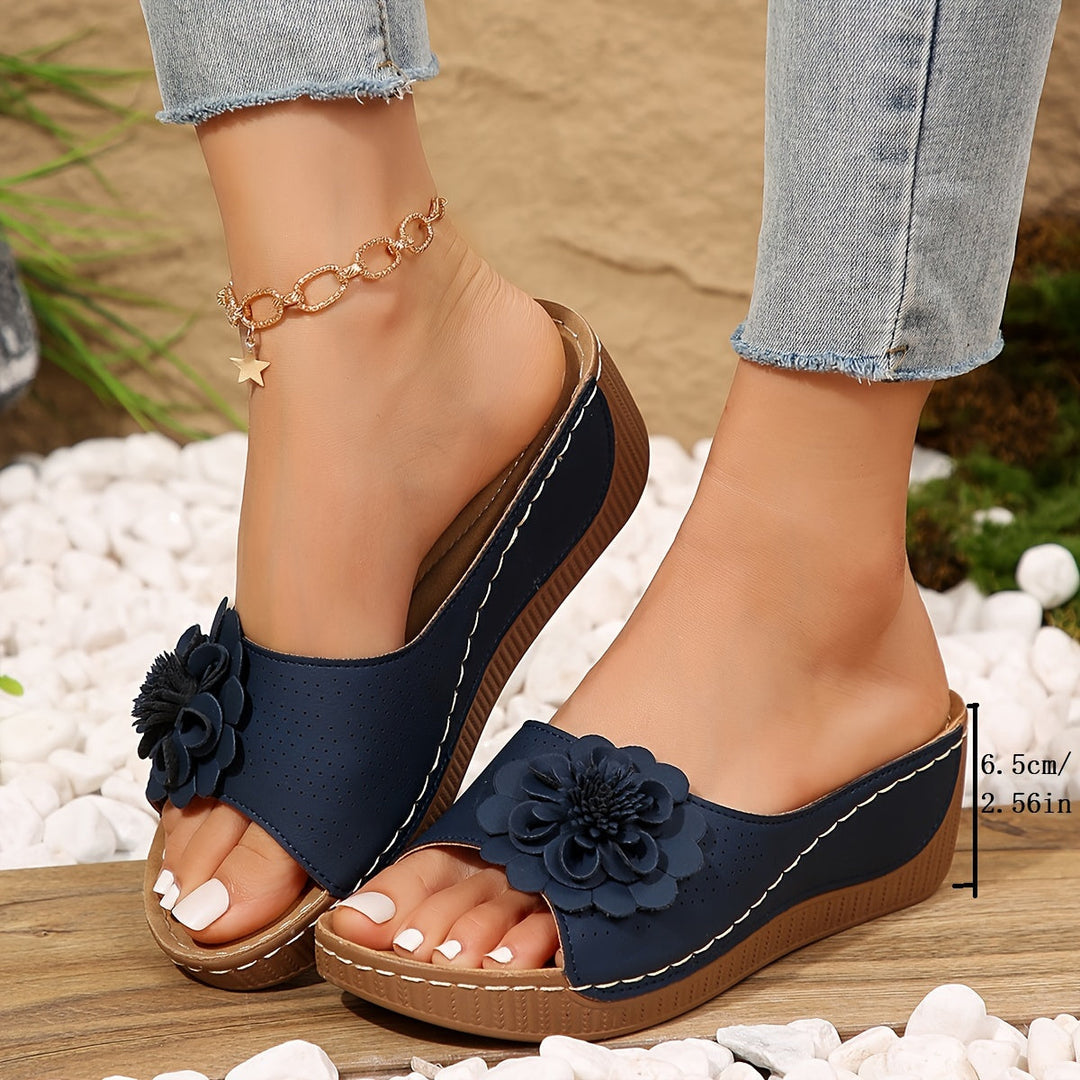 Liora | Comfortable Floral Wedge Mules