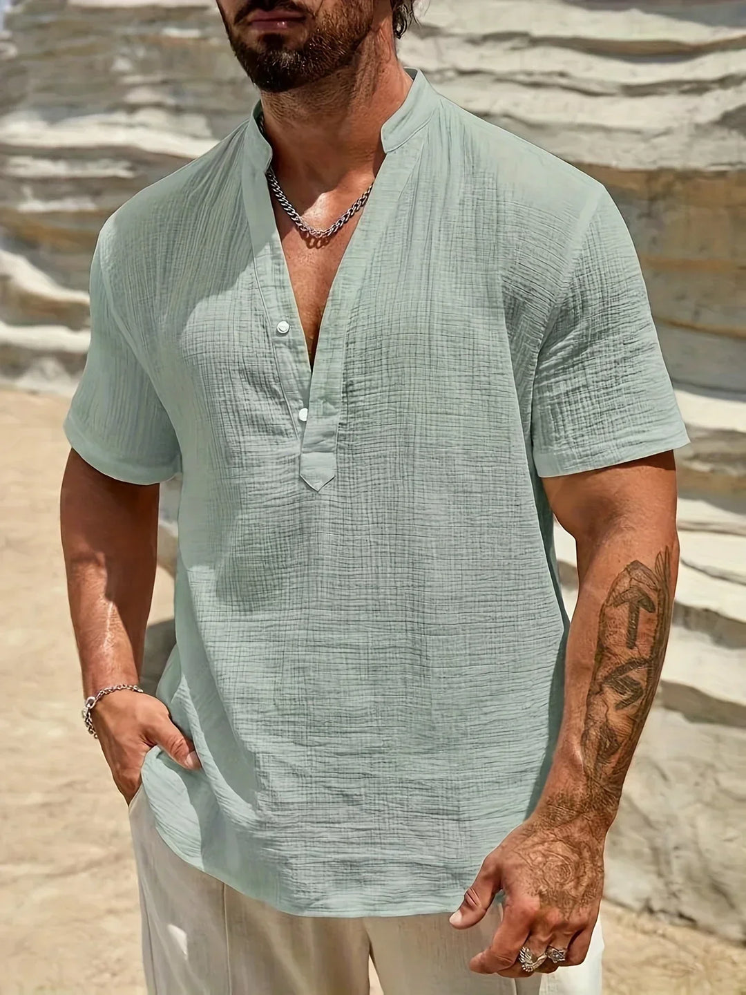 Lightweight Fashion | Elegant Stand-Up Collar Summer Shirt