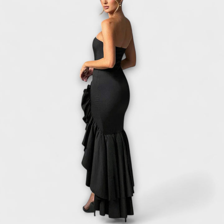 Zuri - Cold Shoulder Asymmetric Hem Maxi Dress