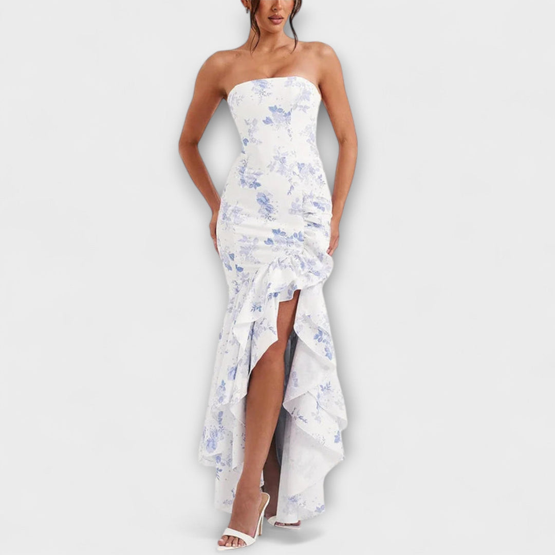 Zuri - Cold Shoulder Asymmetric Hem Maxi Dress
