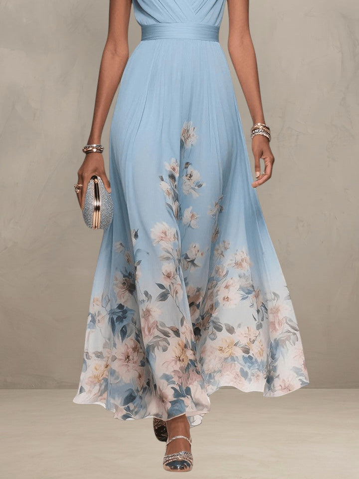 ROSA | V-NECK FLORAL CHIFFON MAXI DRESS