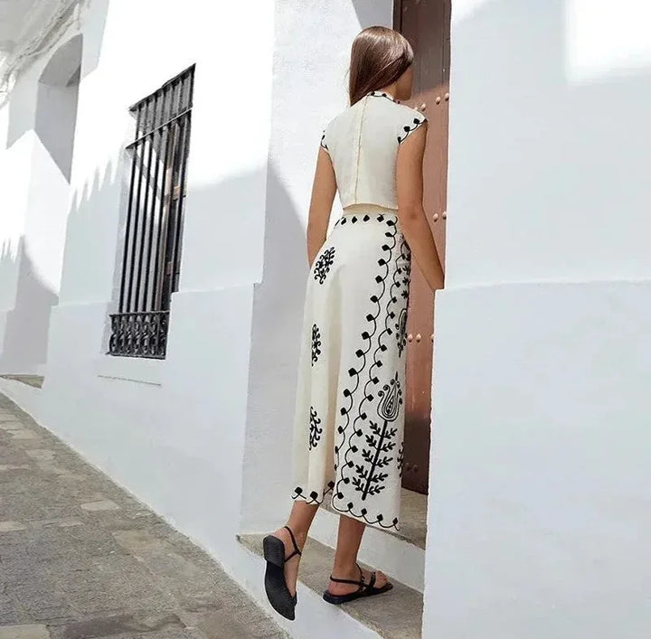 Léonie | Embroidered Top & Flowy Long Skirt Set