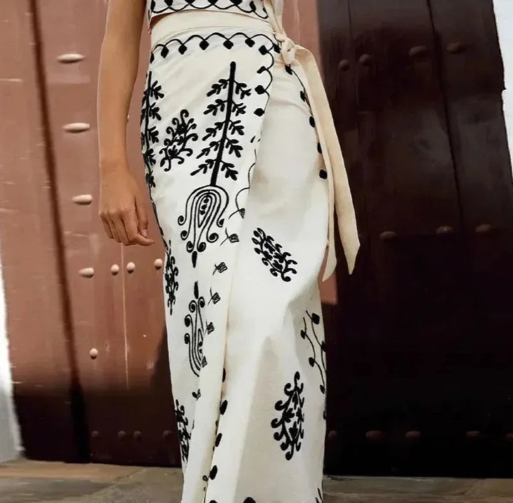 Léonie | Embroidered Top & Flowy Long Skirt Set