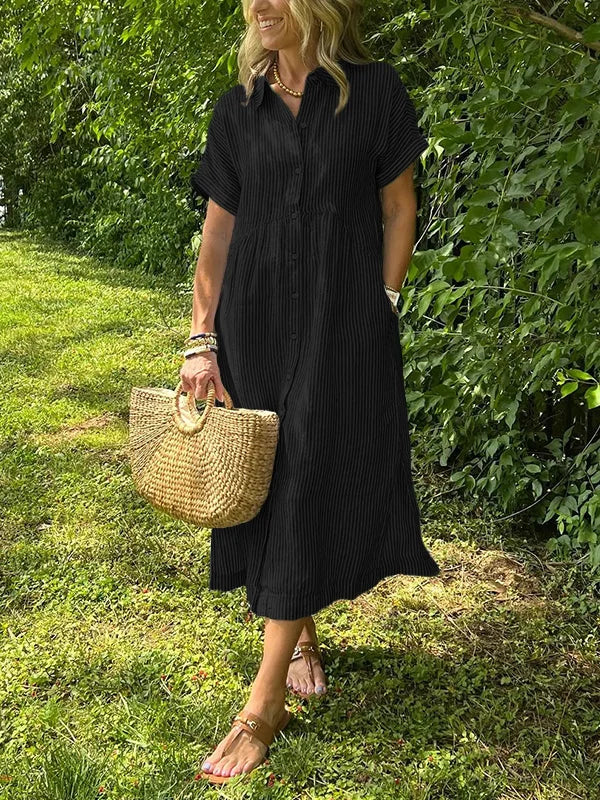 Wendy | Striped Linen Short-Sleeve Shirtdress