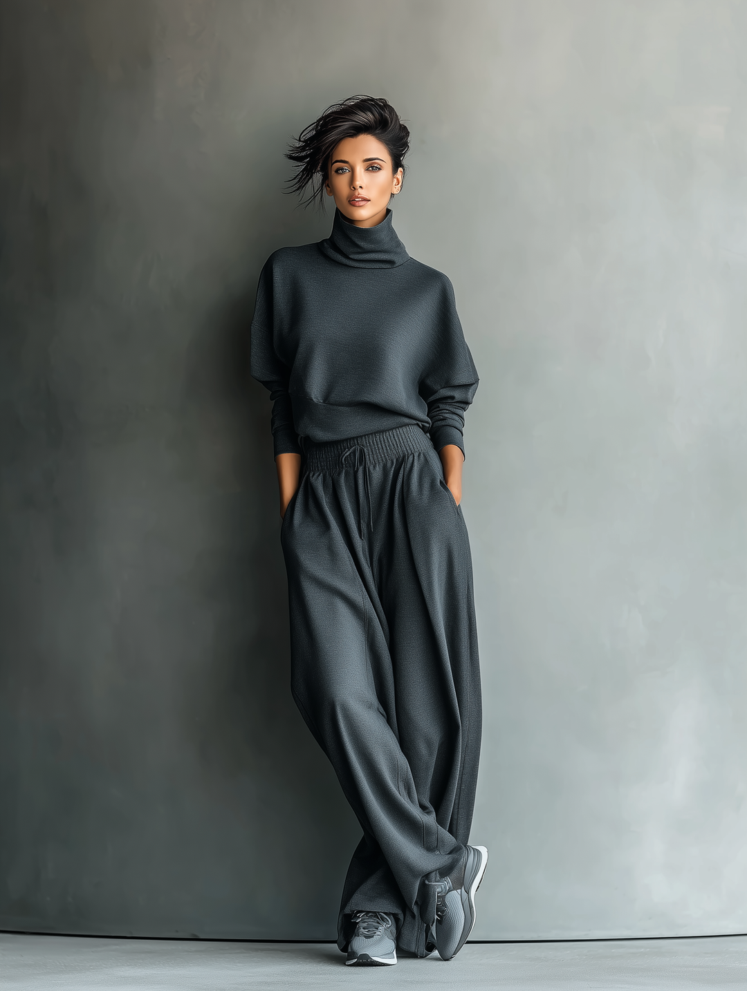Emma | Knitted Roll Neck Wide Leg Trousers Set