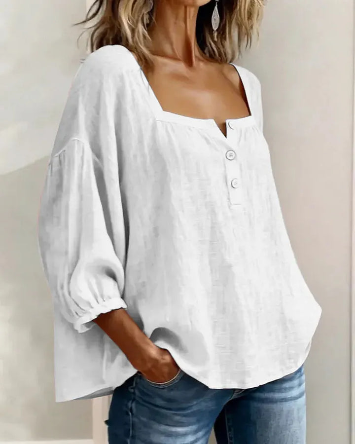 Colette | Square-Neck Linen Blouse with Puffy Sleeves