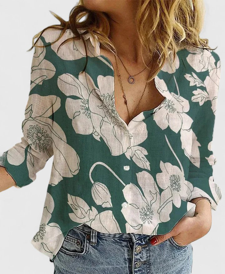 Harper | Scalloped Collar Button-Down Linen Shirt