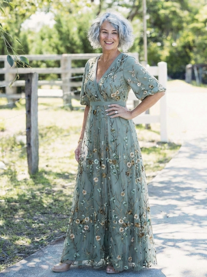 Mode Lumiére™ – V-neck floral maxi dress
