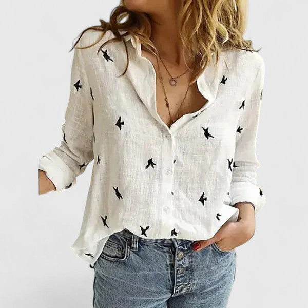 Harper | Scalloped Collar Button-Down Linen Shirt