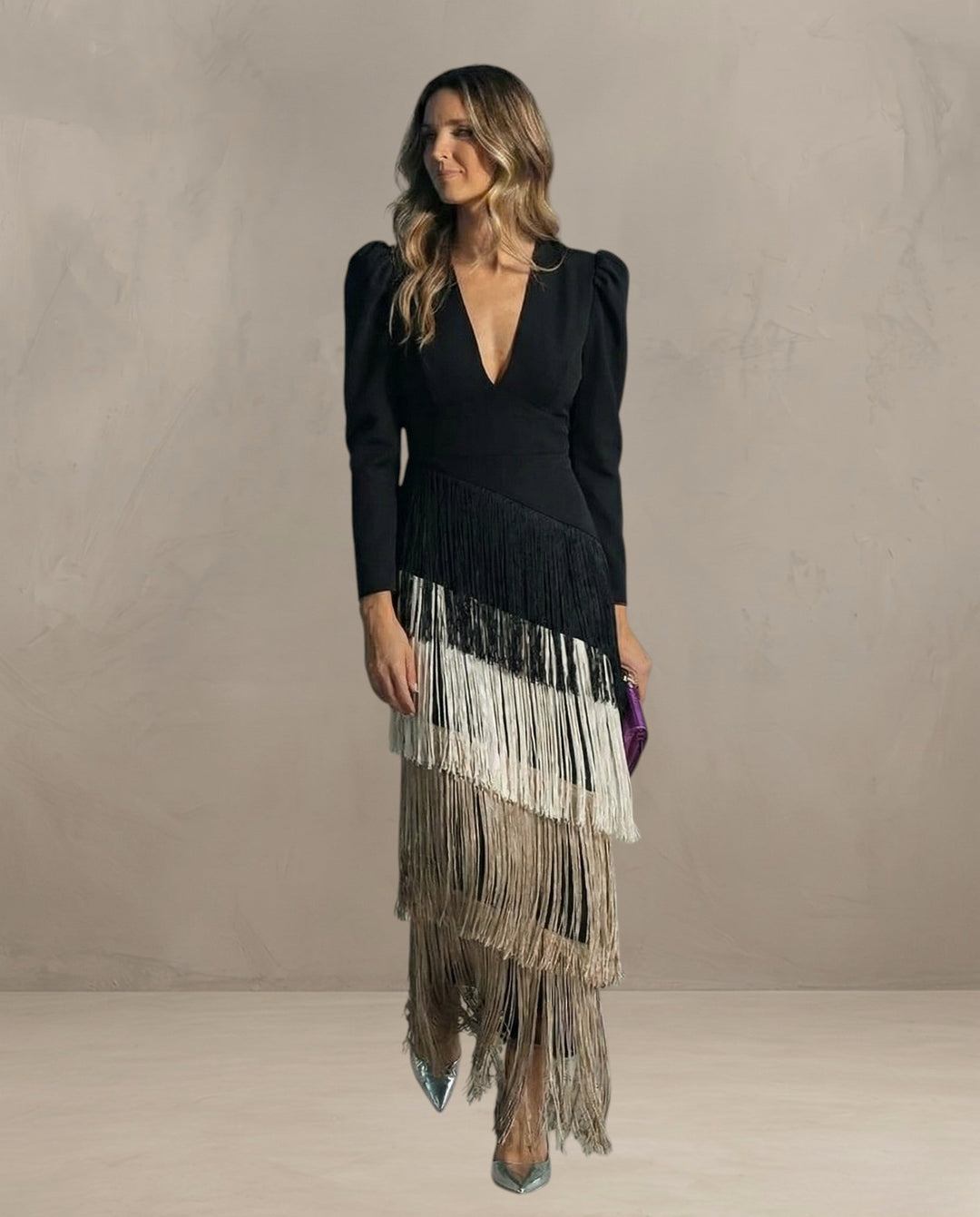 KLARA | ELEGANT DRESS WITH FRINGE SLEEVES