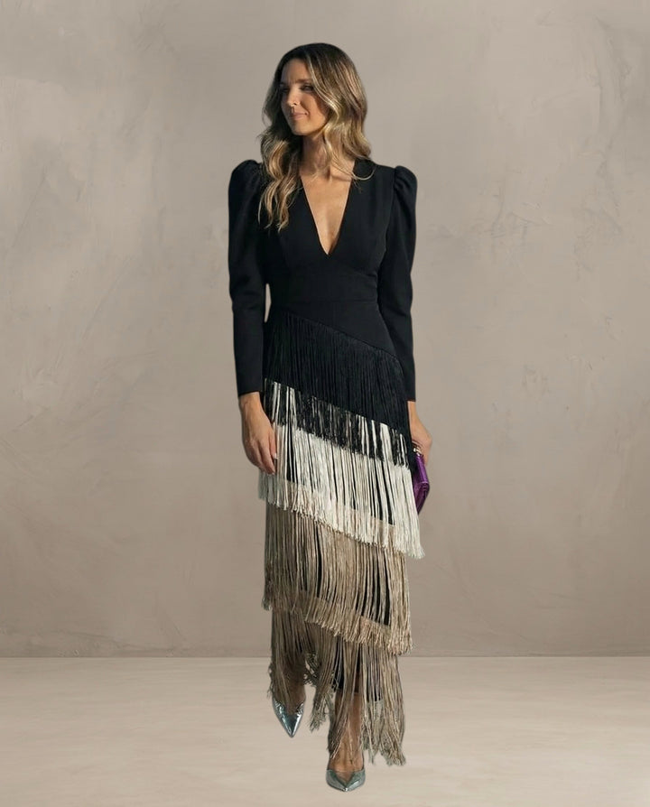 KLARA | ELEGANT DRESS WITH FRINGE SLEEVES